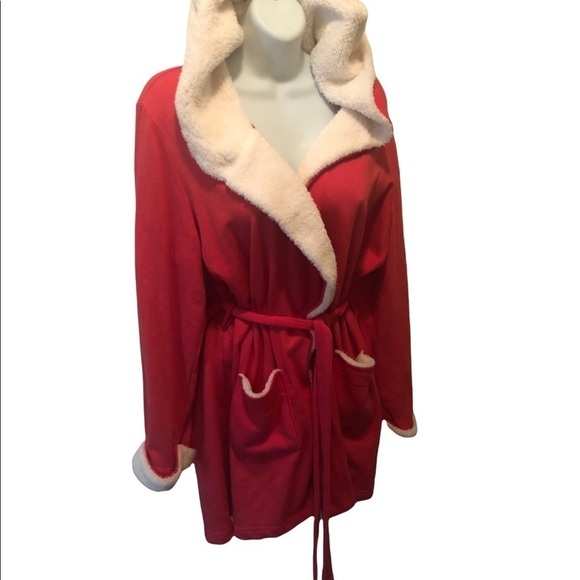 Victoria’s Secret VS Red Plush Sherpa Hooded Belted Bathrobe Large Luxurious - Picture 3 of 5